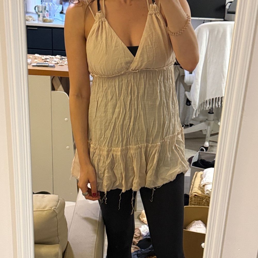 Melrose and Market Crinkled Cream Ruffle-Trim Camisole babydoll rope